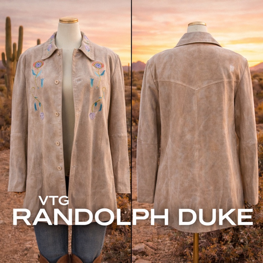 VTG Randolph Duke Genuine Suede Embroidered Western Jacket Leather Coat SIZE 12 - Picture 6 of 15